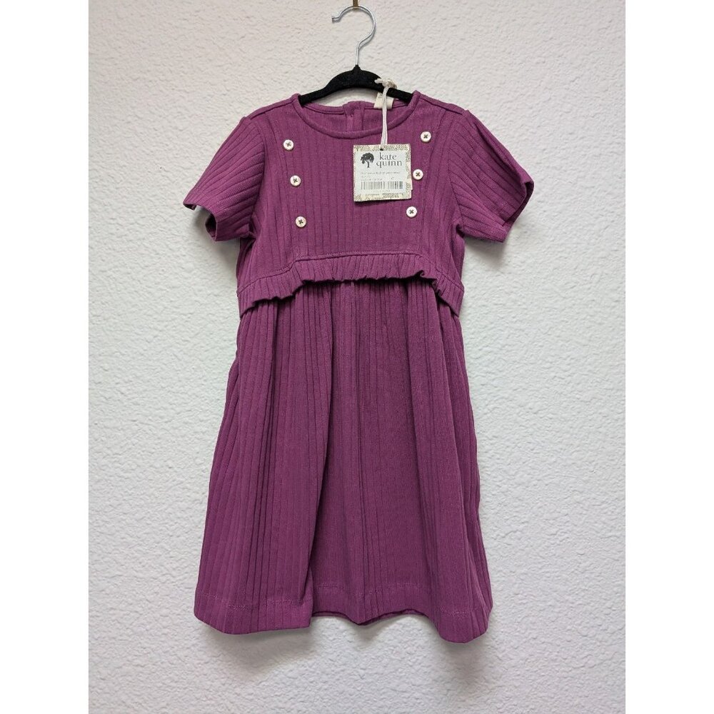 Kate Quinn Organic Cotton Wide Rib Dark Iris Purple Dress 4T Button Yoke Fall